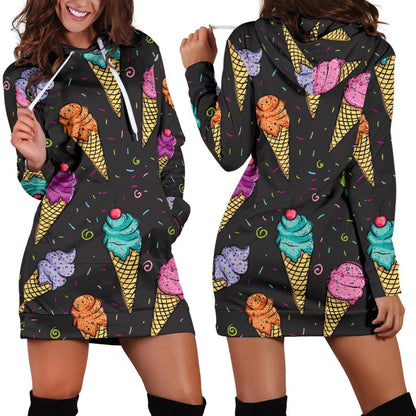 Ice Cream Pattern Print Design IC06 Women Hoodie Dress