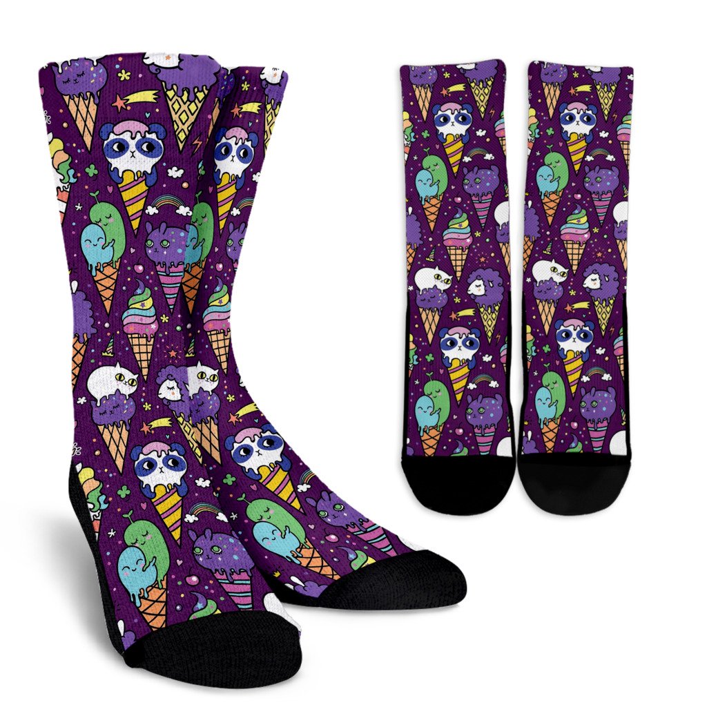 Ice Cream Pattern Print Design IC07 Crew Socks-JORJUNE.COM