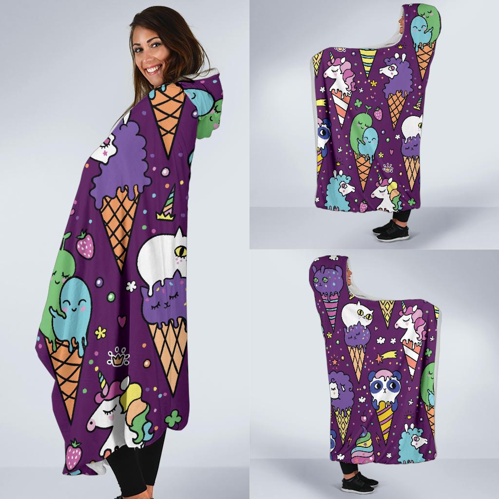 Ice Cream Pattern Print Design IC07 Hooded Blanket-JORJUNE.COM