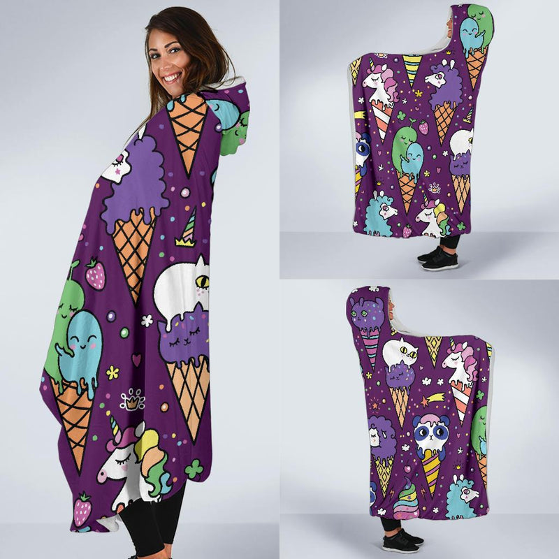 Ice Cream Pattern Print Design IC07 Hooded Blanket-JORJUNE.COM