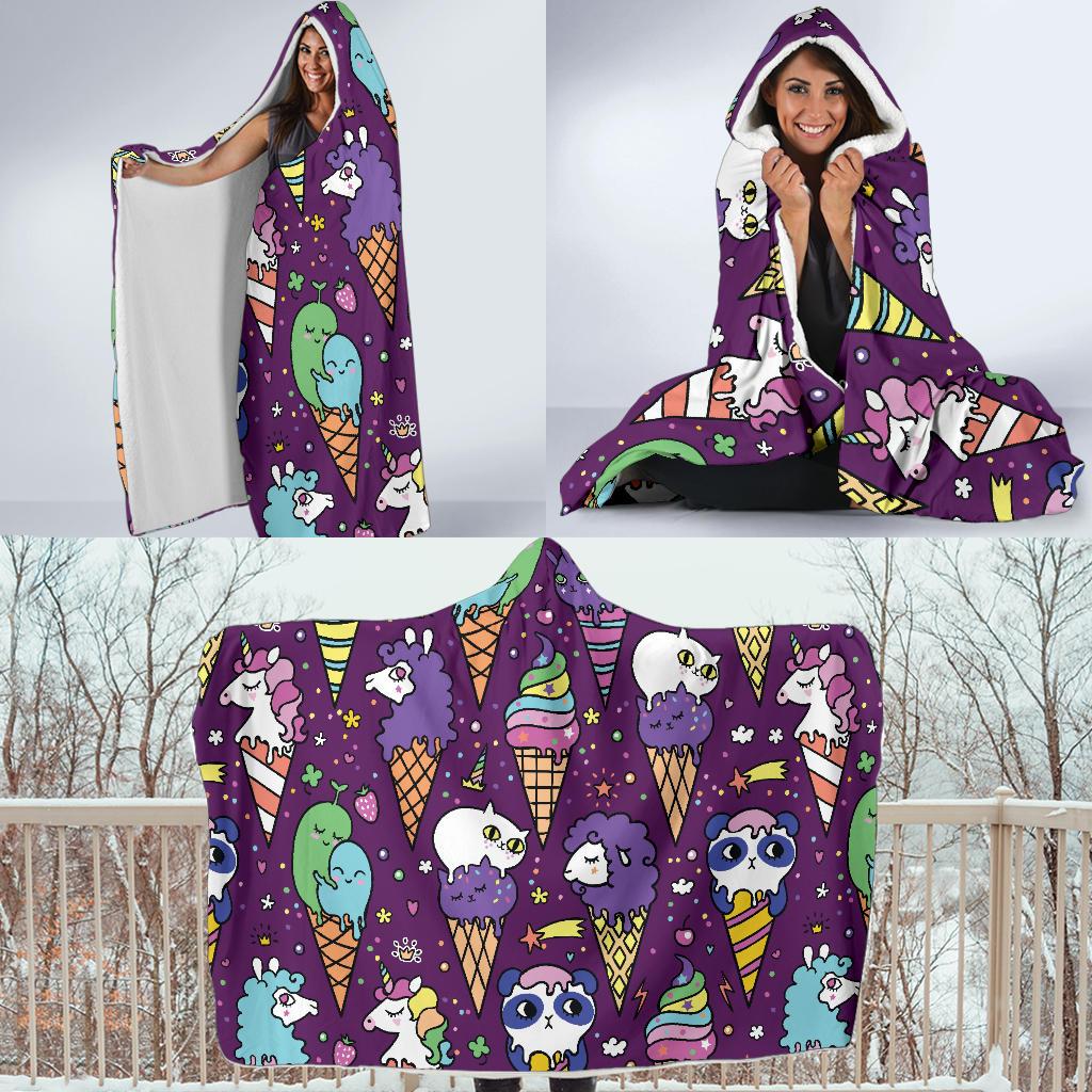 Ice Cream Pattern Print Design IC07 Hooded Blanket-JORJUNE.COM