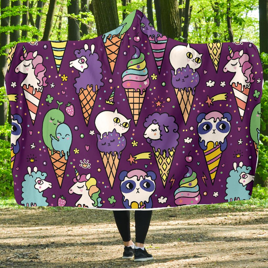 Ice Cream Pattern Print Design IC07 Hooded Blanket-JORJUNE.COM