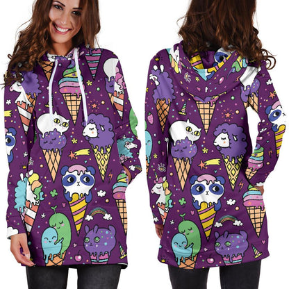 Ice Cream Pattern Print Design IC07 Women Hoodie Dress