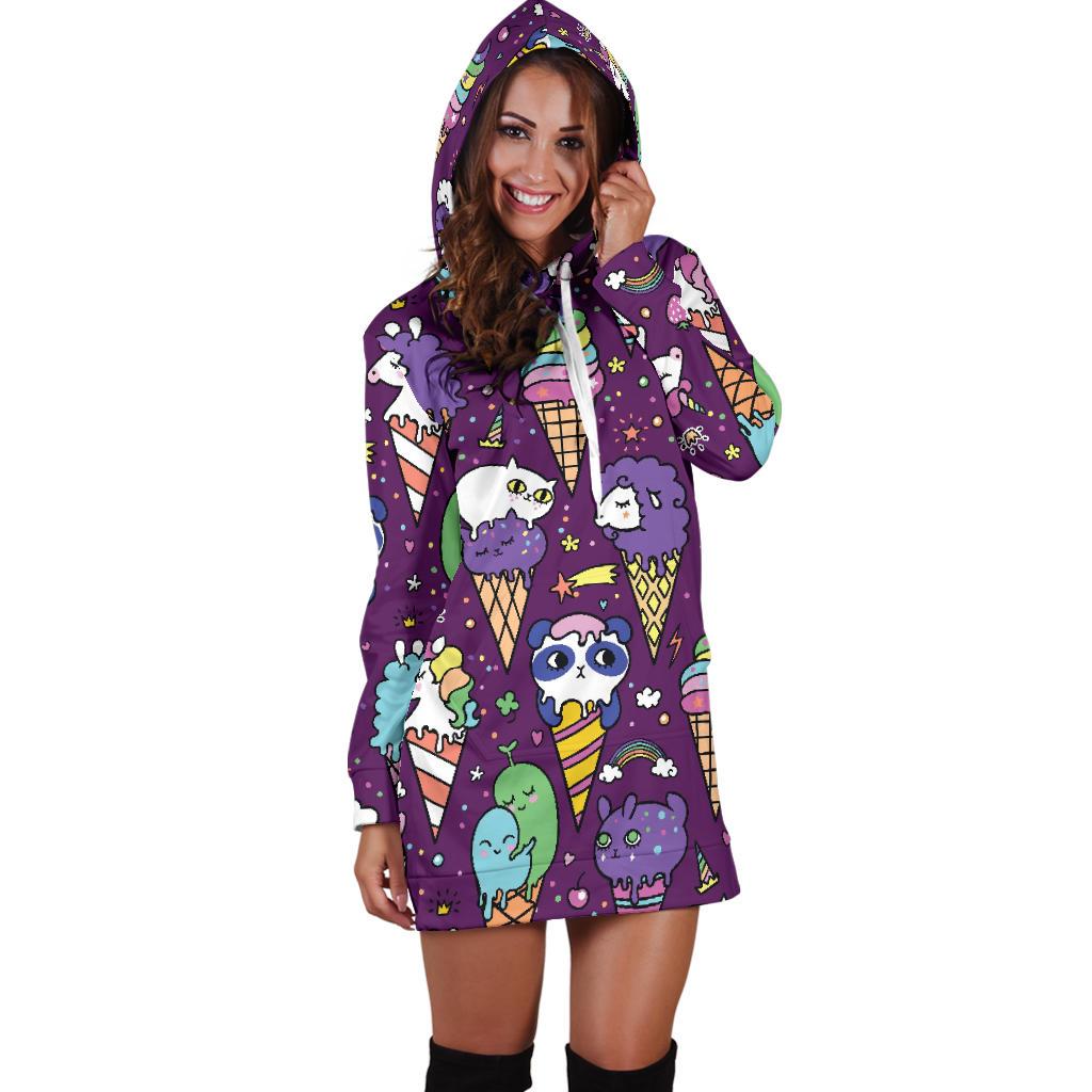 Ice Cream Pattern Print Design IC07 Women Hoodie Dress