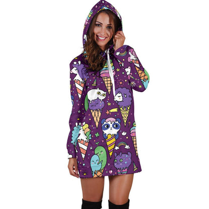 Ice Cream Pattern Print Design IC07 Women Hoodie Dress