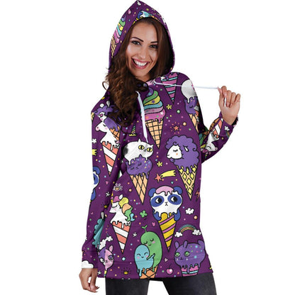 Ice Cream Pattern Print Design IC07 Women Hoodie Dress