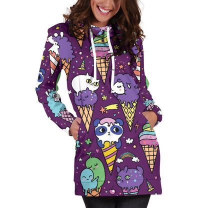 Ice Cream Pattern Print Design IC07 Women Hoodie Dress