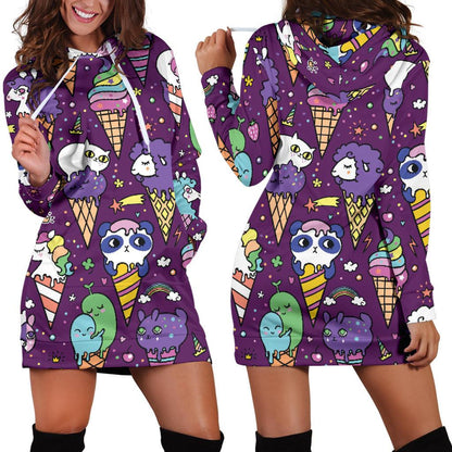 Ice Cream Pattern Print Design IC07 Women Hoodie Dress