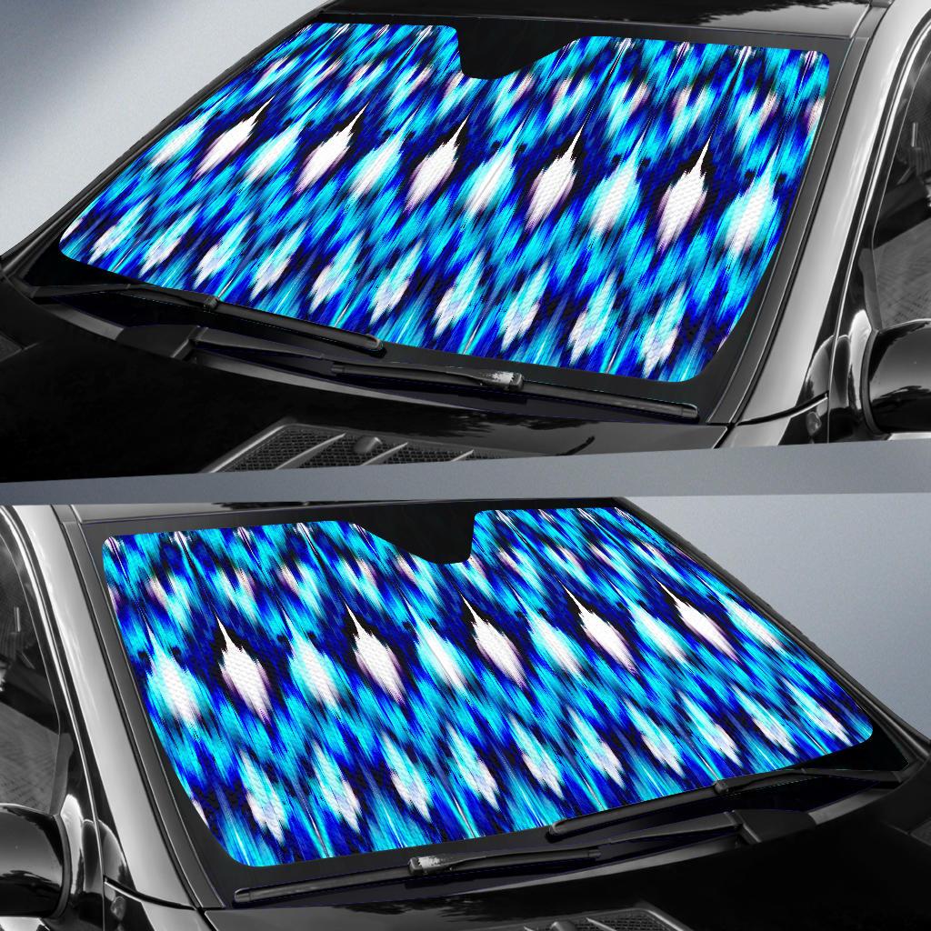 Ikat Blue Pattern Print Design 01 Car Sun Shades-JORJUNE.COM