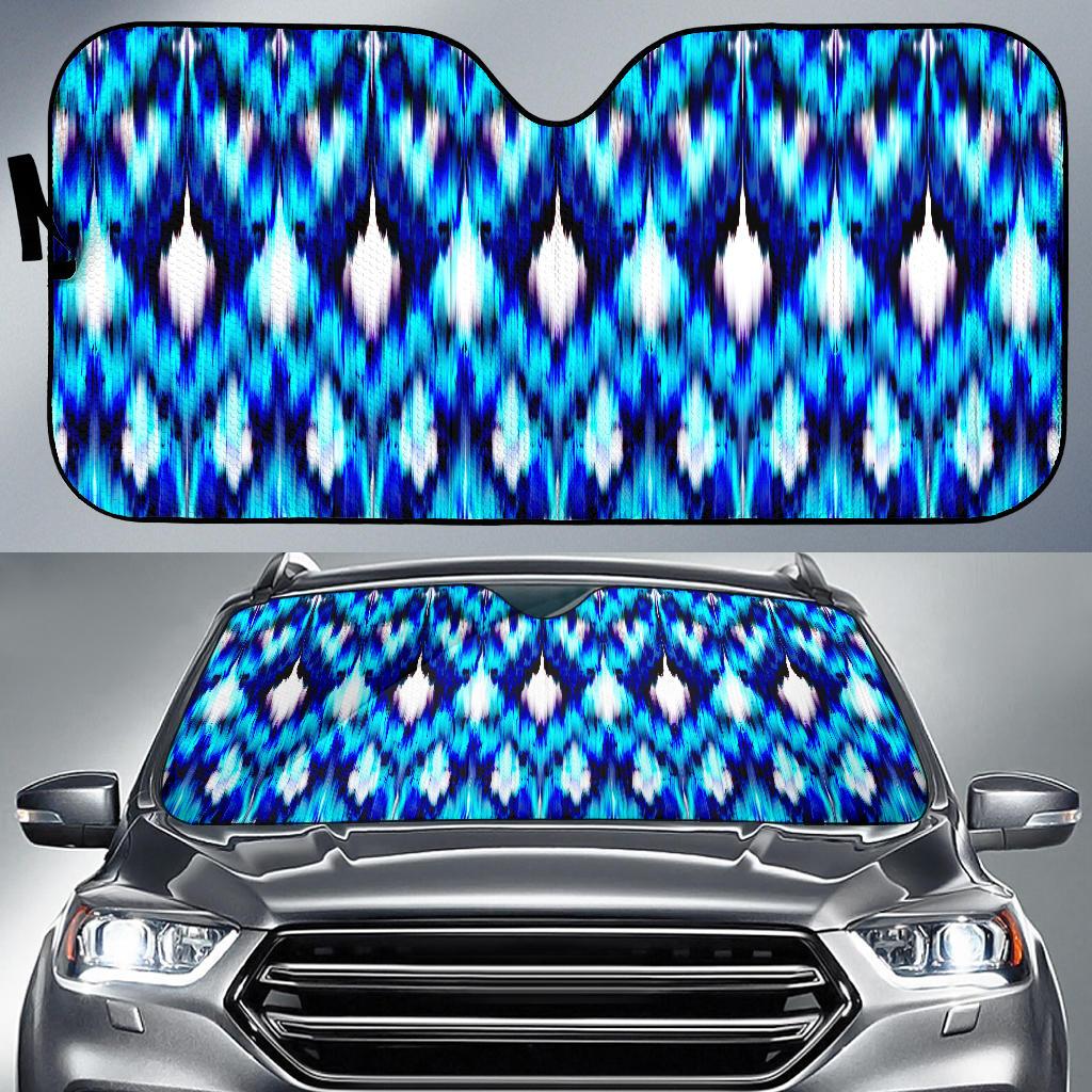 Ikat Blue Pattern Print Design 01 Car Sun Shades-JORJUNE.COM