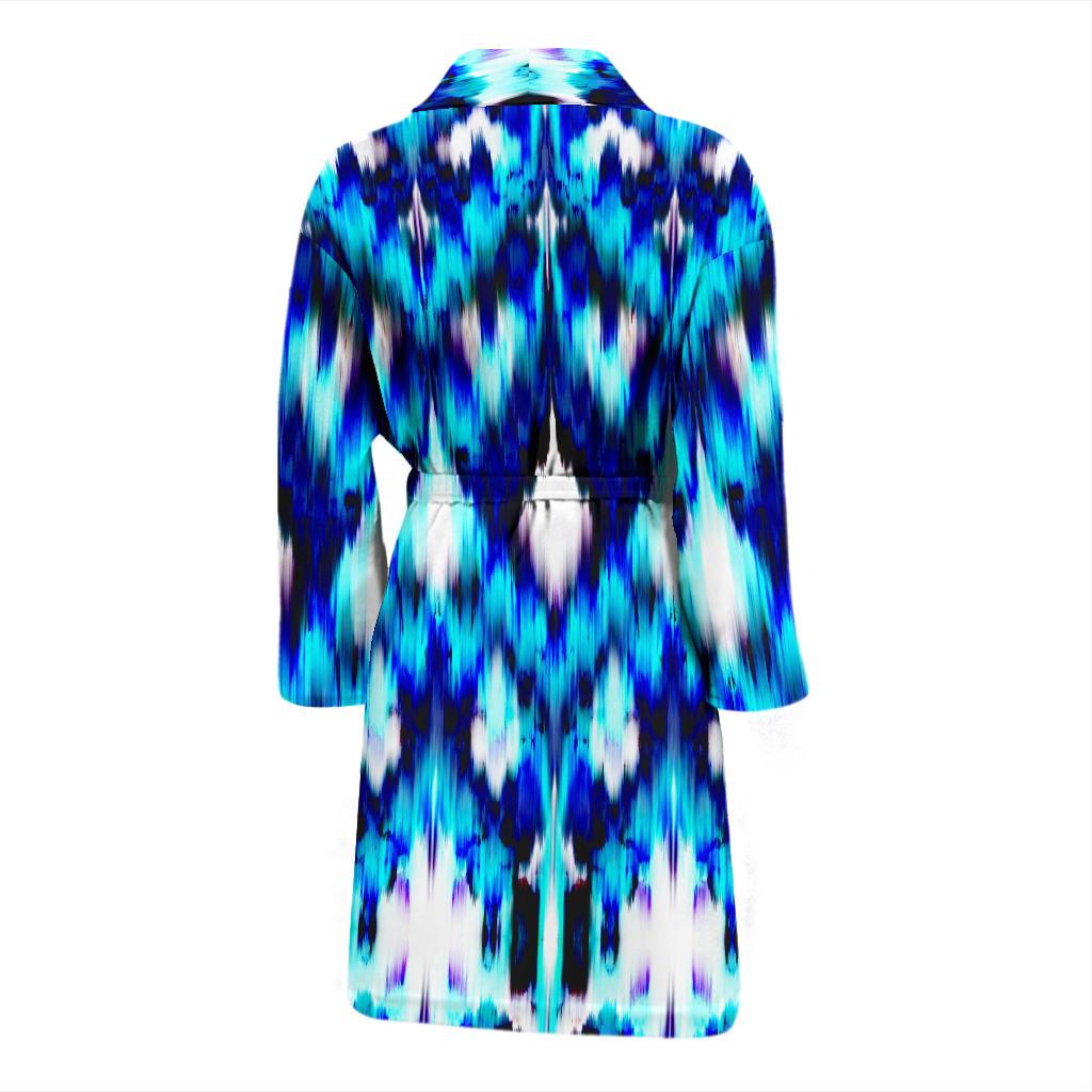 Ikat Blue Pattern Print Design 01 Men Bathrobe-JORJUNE.COM