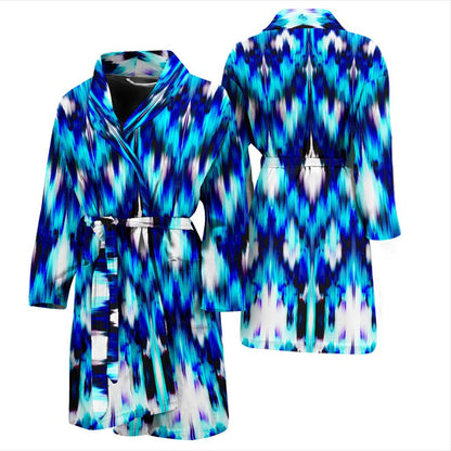 Ikat Blue Pattern Print Design 01 Men Bathrobe-JORJUNE.COM