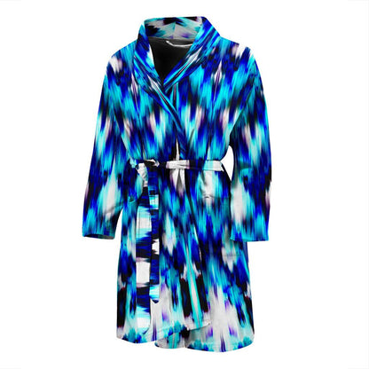 Ikat Blue Pattern Print Design 01 Men Bathrobe-JORJUNE.COM