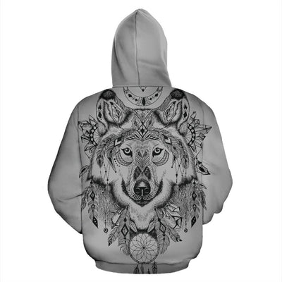 Indian Boho Wolf All Over Zip Up Hoodie