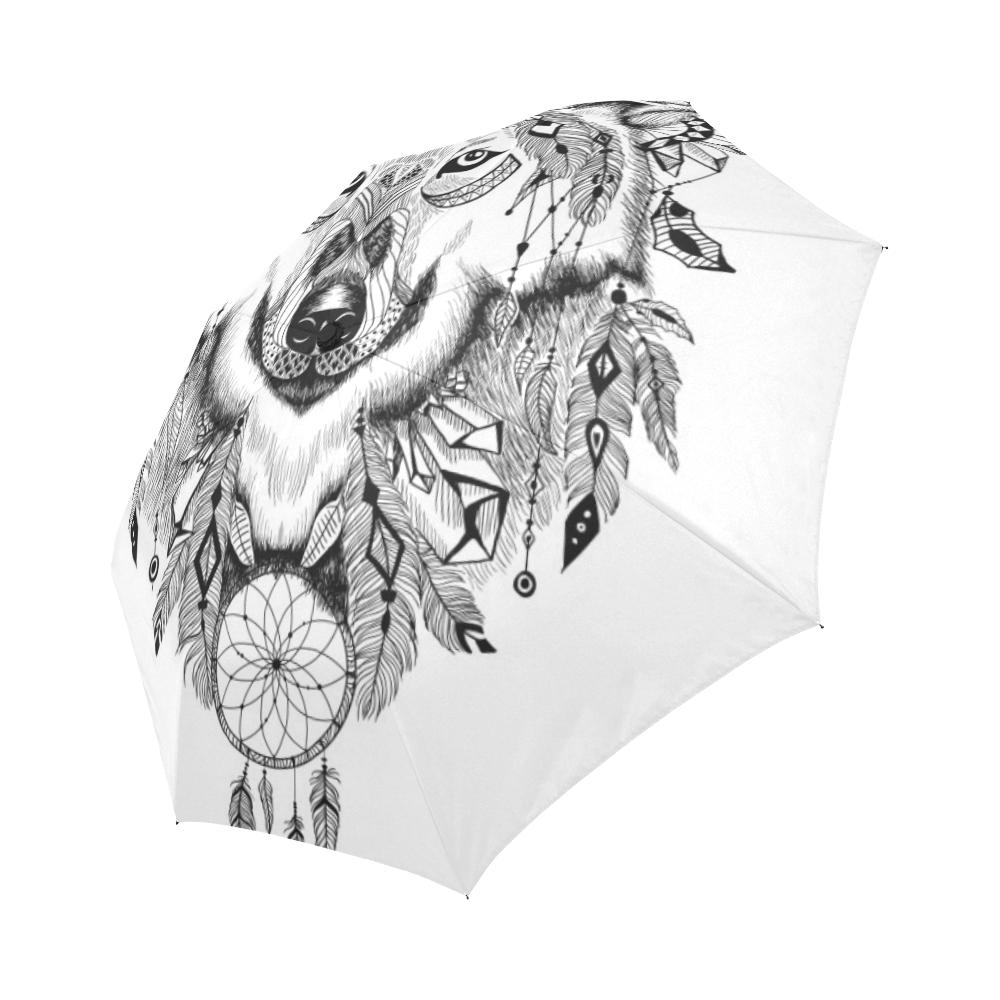 Indian Boho Wolf Automatic Foldable Umbrella