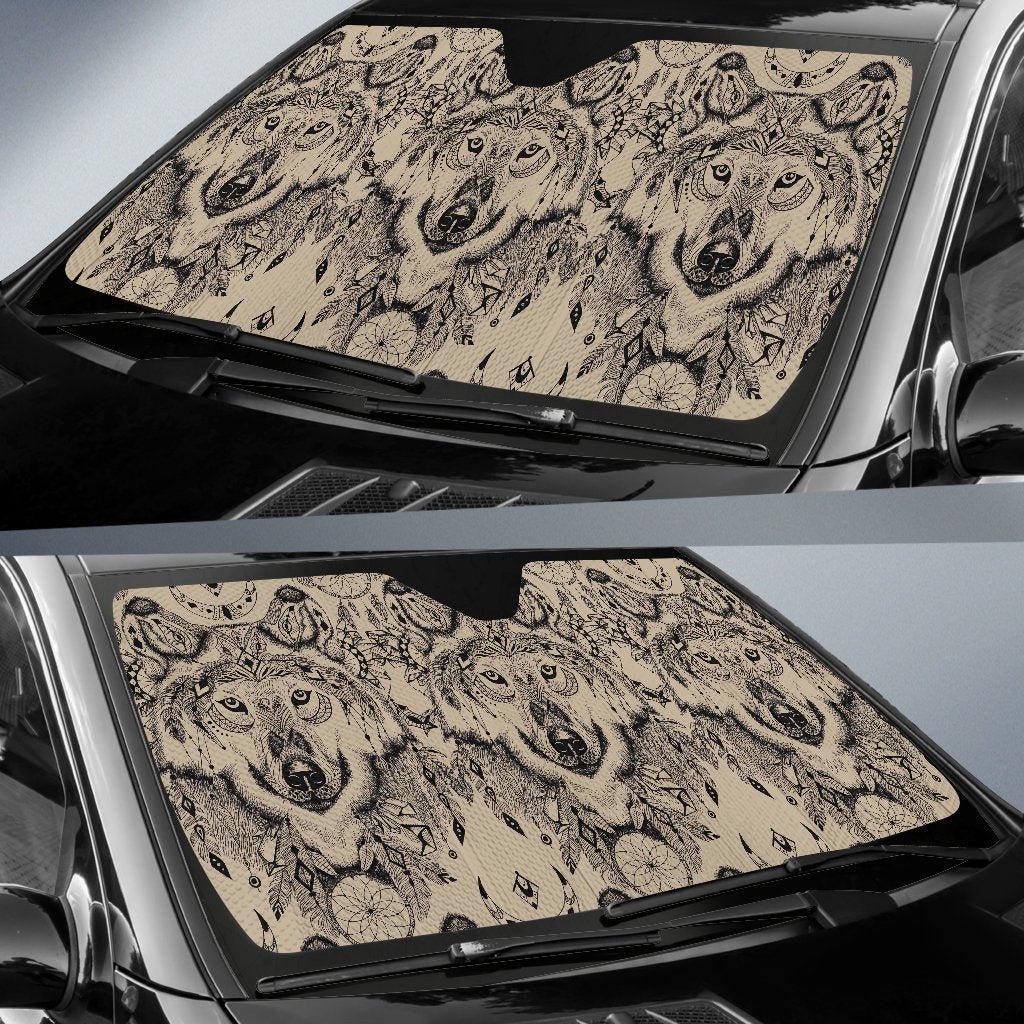Indian Boho Wolf Car Sun Shade-JorJune