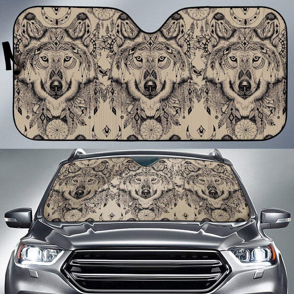 Indian Boho Wolf Car Sun Shade-JorJune