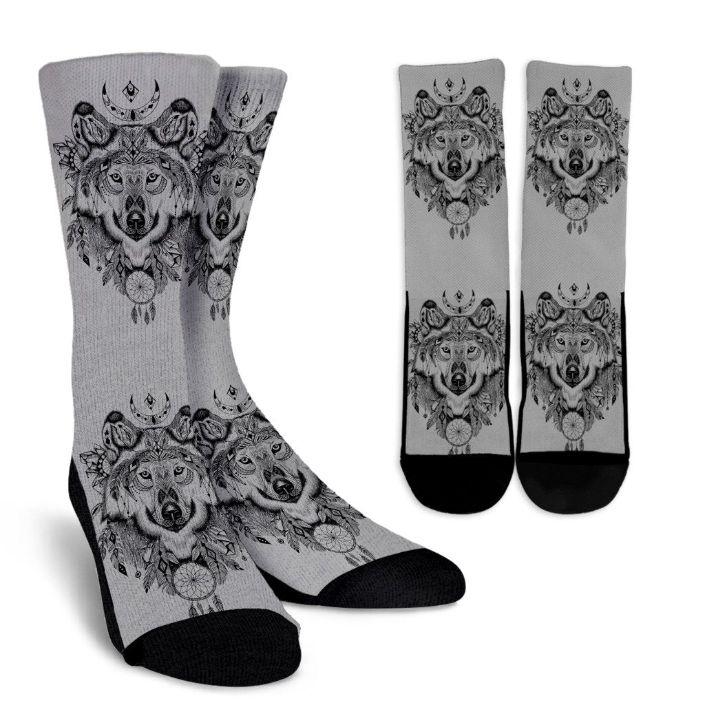 Indian Boho Wolf Crew Socks