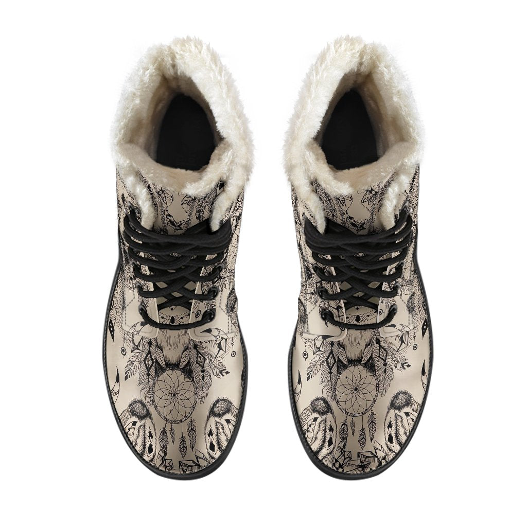 Indian Boho Wolf Faux Fur Leather Boots