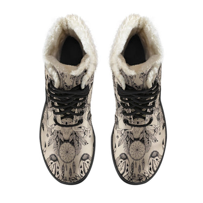 Indian Boho Wolf Faux Fur Leather Boots