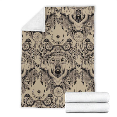 Indian Boho Wolf Fleece Blanket