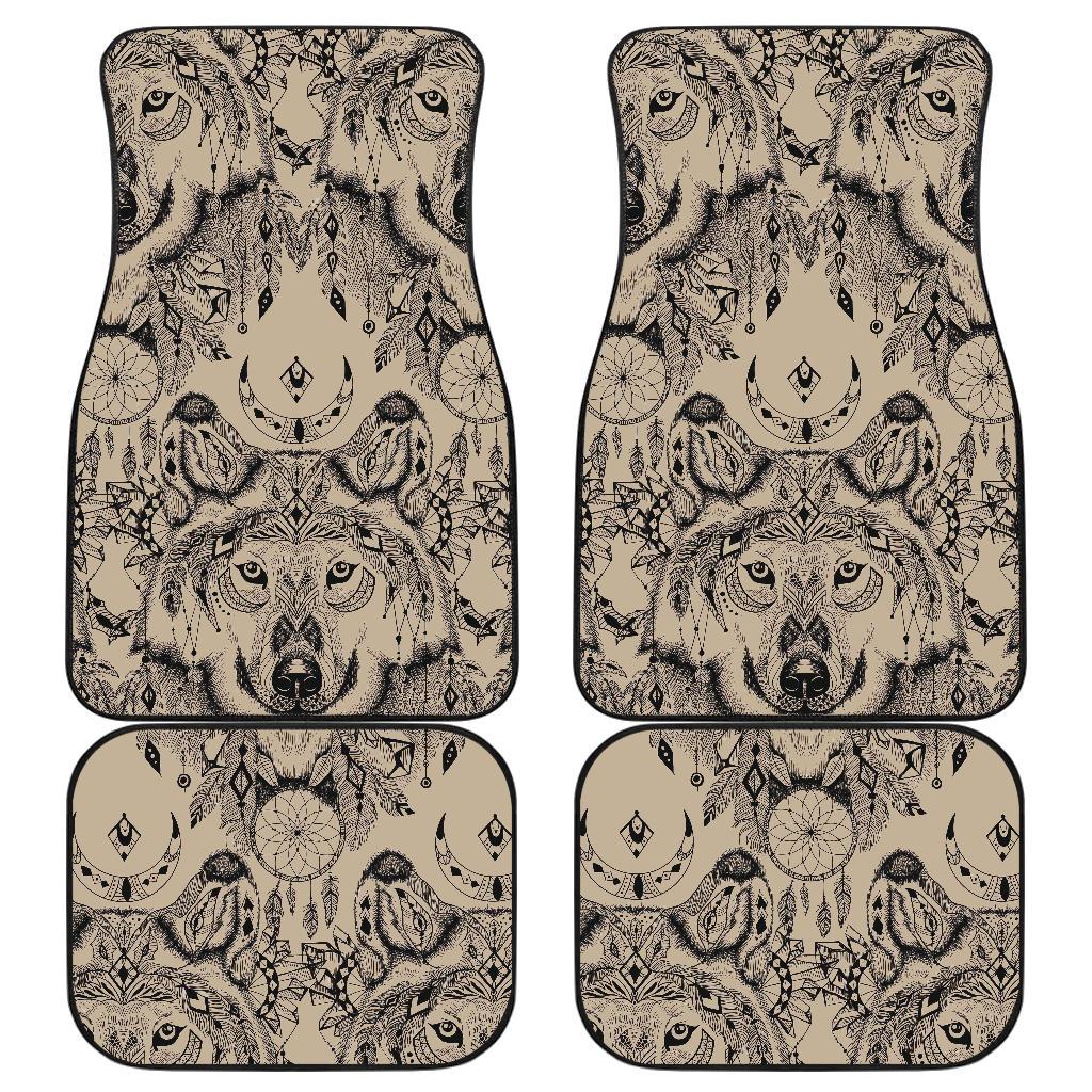 Indian Boho Wolf Front and Back Car Floor Mats