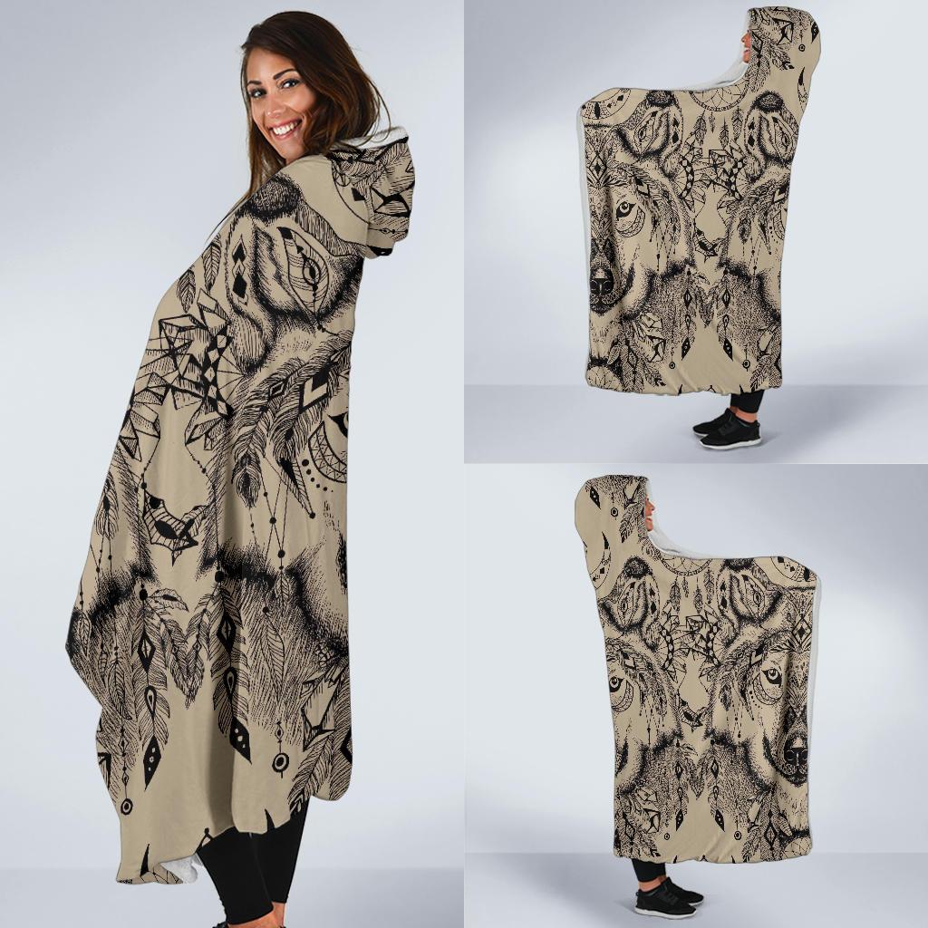 Indian Boho Wolf Hooded Blanket-JORJUNE.COM