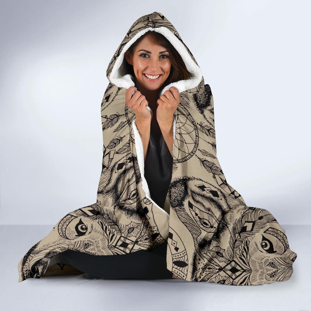 Indian Boho Wolf Hooded Blanket-JORJUNE.COM