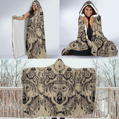 Indian Boho Wolf Hooded Blanket-JORJUNE.COM