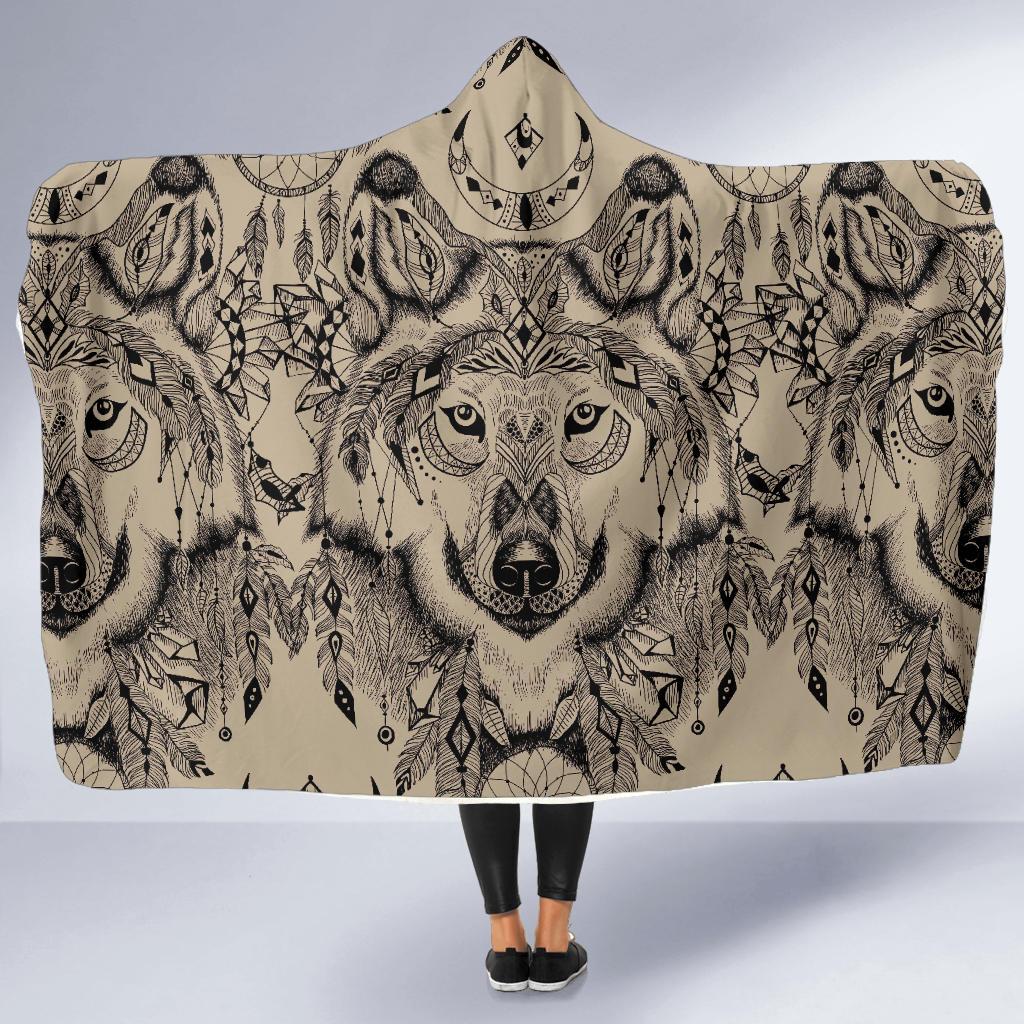 Indian Boho Wolf Hooded Blanket-JORJUNE.COM