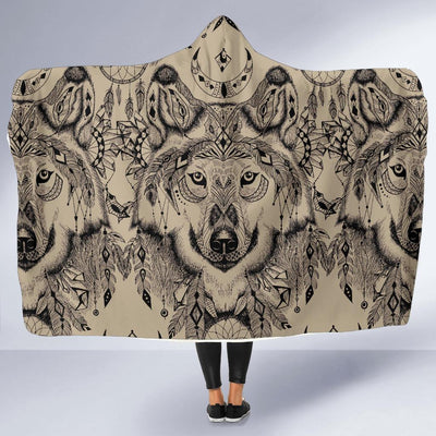 Indian Boho Wolf Hooded Blanket-JORJUNE.COM