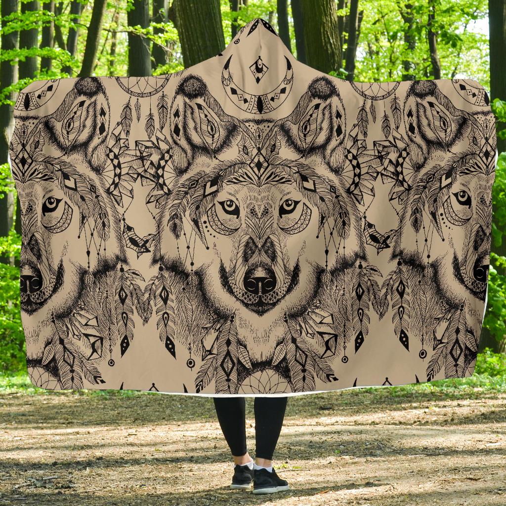 Indian Boho Wolf Hooded Blanket-JORJUNE.COM