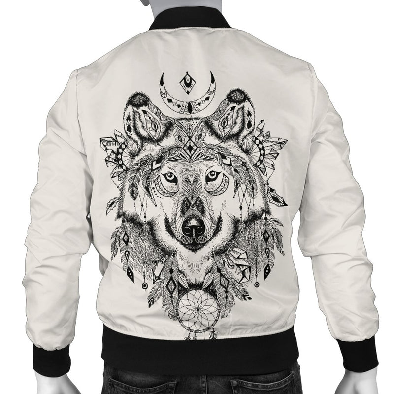 Indian Boho Wolf Men Casual Bomber Jacket