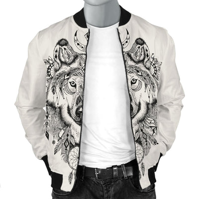 Indian Boho Wolf Men Casual Bomber Jacket