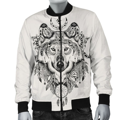 Indian Boho Wolf Men Casual Bomber Jacket