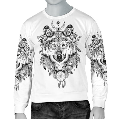 Indian Boho Wolf Men Crewneck Sweatshirt