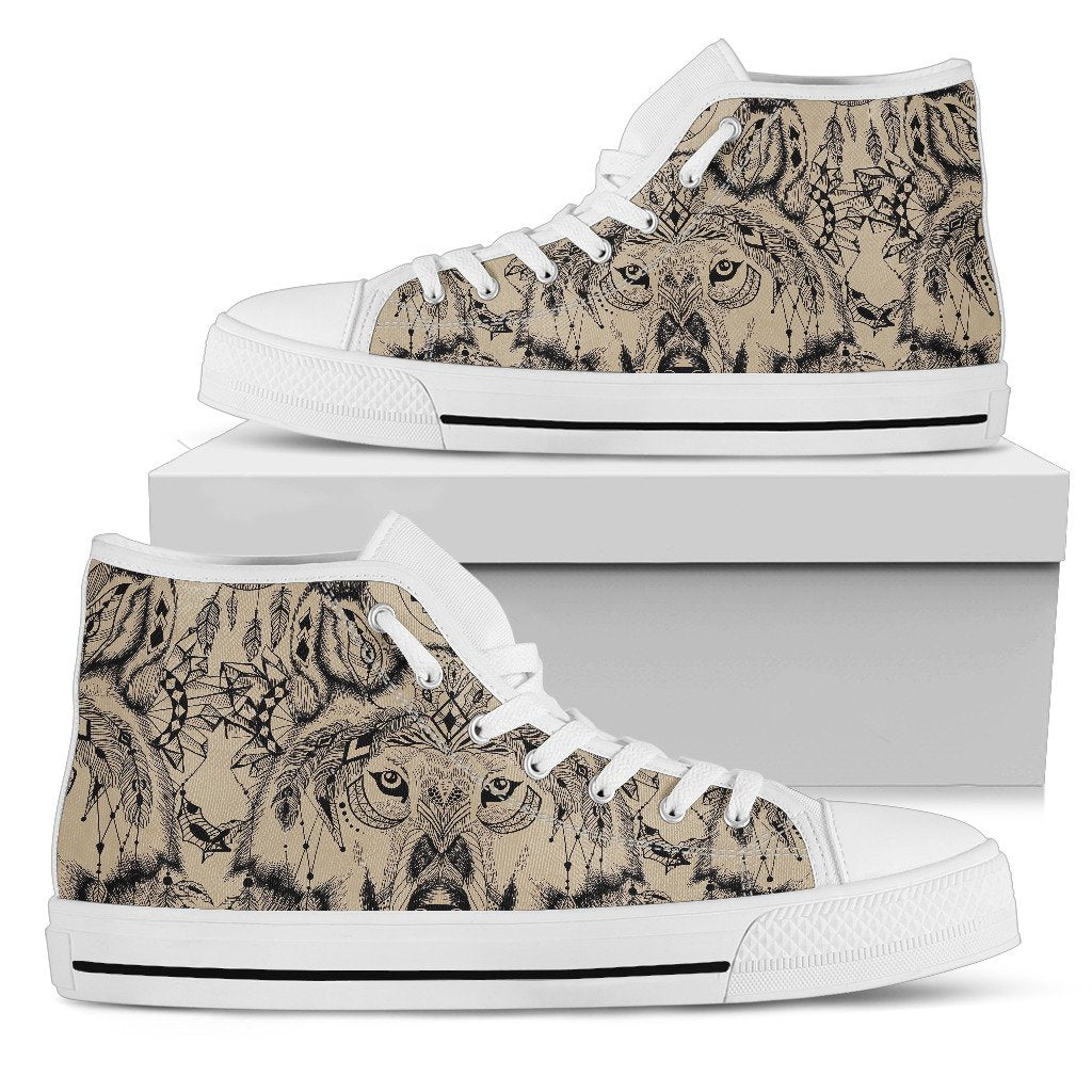 Indian Boho Wolf Men High Top Shoes