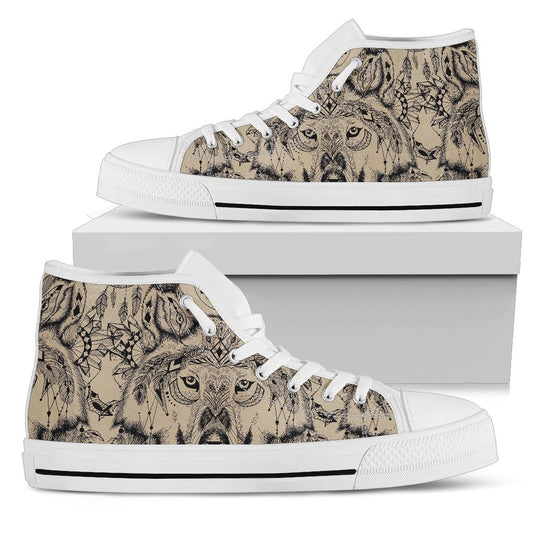 Indian Boho Wolf Men High Top Shoes
