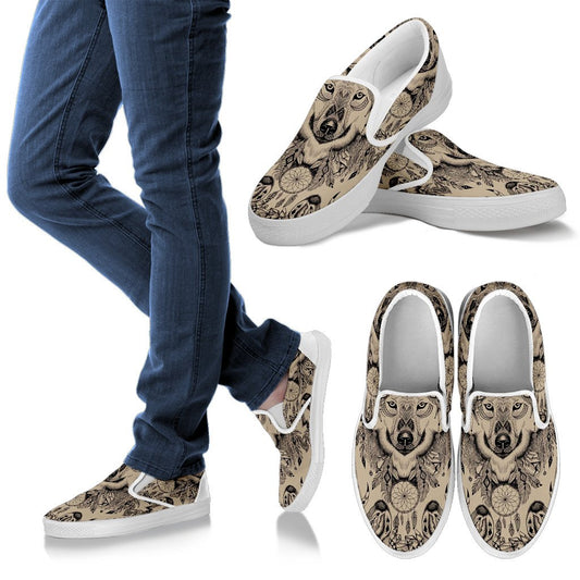 Indian Boho Wolf Men Slip On Shoes