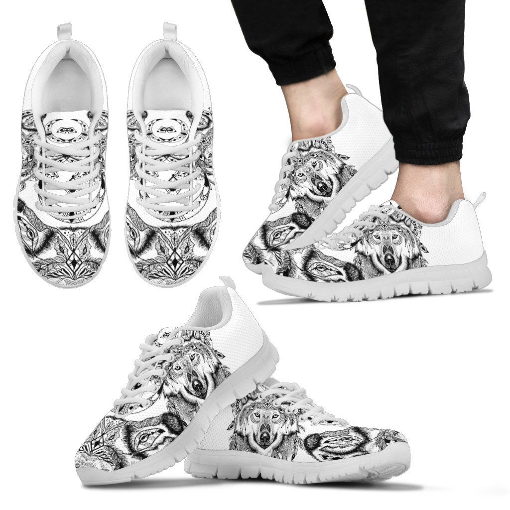 Indian Boho Wolf Men Sneakers