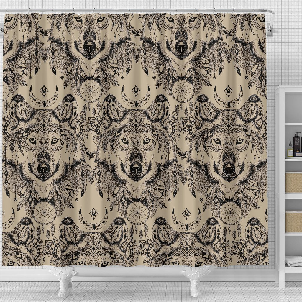 Indian Boho Wolf Shower Curtain