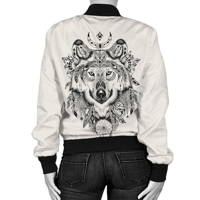 Indian Boho Wolf Women Casual Bomber Jacket