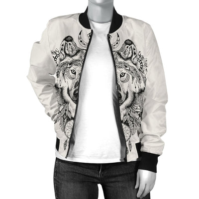 Indian Boho Wolf Women Casual Bomber Jacket