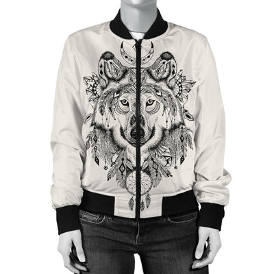 Indian Boho Wolf Women Casual Bomber Jacket