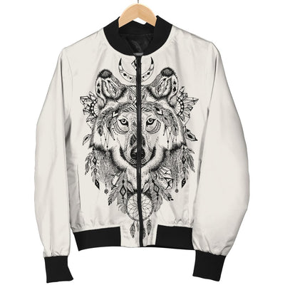 Indian Boho Wolf Women Casual Bomber Jacket