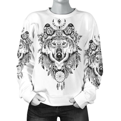 Indian Boho Wolf Women Crewneck Sweatshirt