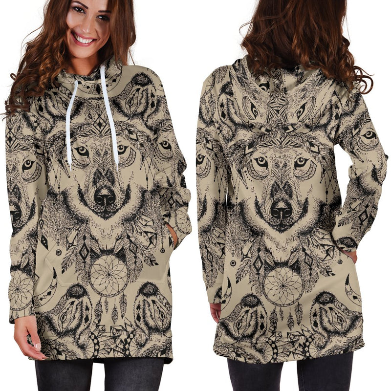 Indian Boho Wolf Women Hoodie Dress