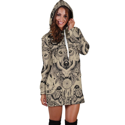 Indian Boho Wolf Women Hoodie Dress