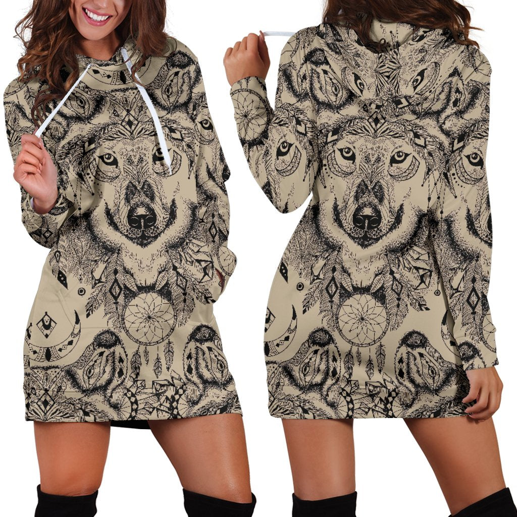 Indian Boho Wolf Women Hoodie Dress