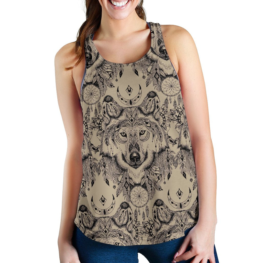 Indian Boho Wolf Women Racerback Tank Top